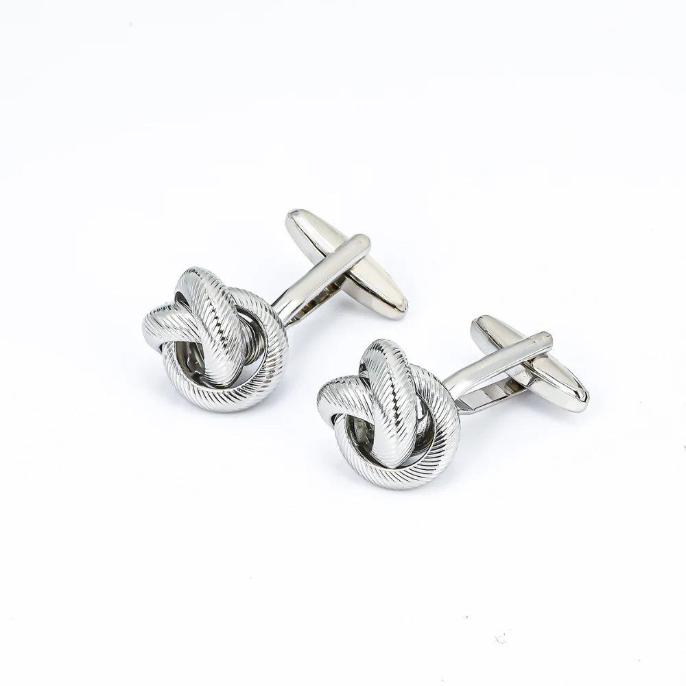 Simple Knot Cufflink Silver Textured Men's Cufflinks Advanced Formal Shirt with Twisted Texture Cuff Buckle Decoration Accessory