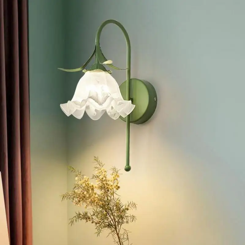 

Mediterranean sea Blue floral Wall Lamp Master Bedroom E27 LED wall sconces home indoor lighting glass flower Wall fixtures