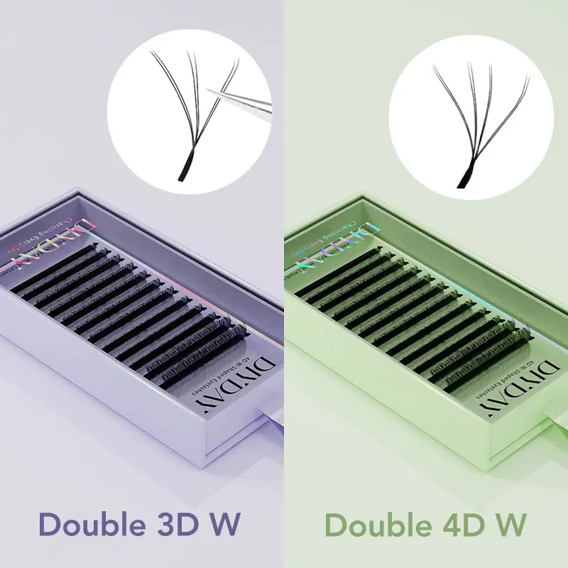 DIYDAY W 속눈썹 익스텐션, 8d 플라워 내추럴 인조 속눈썹, 하이 퀄리티 4D W 모양 속눈썹, 메이크업용 프리메이드 팬