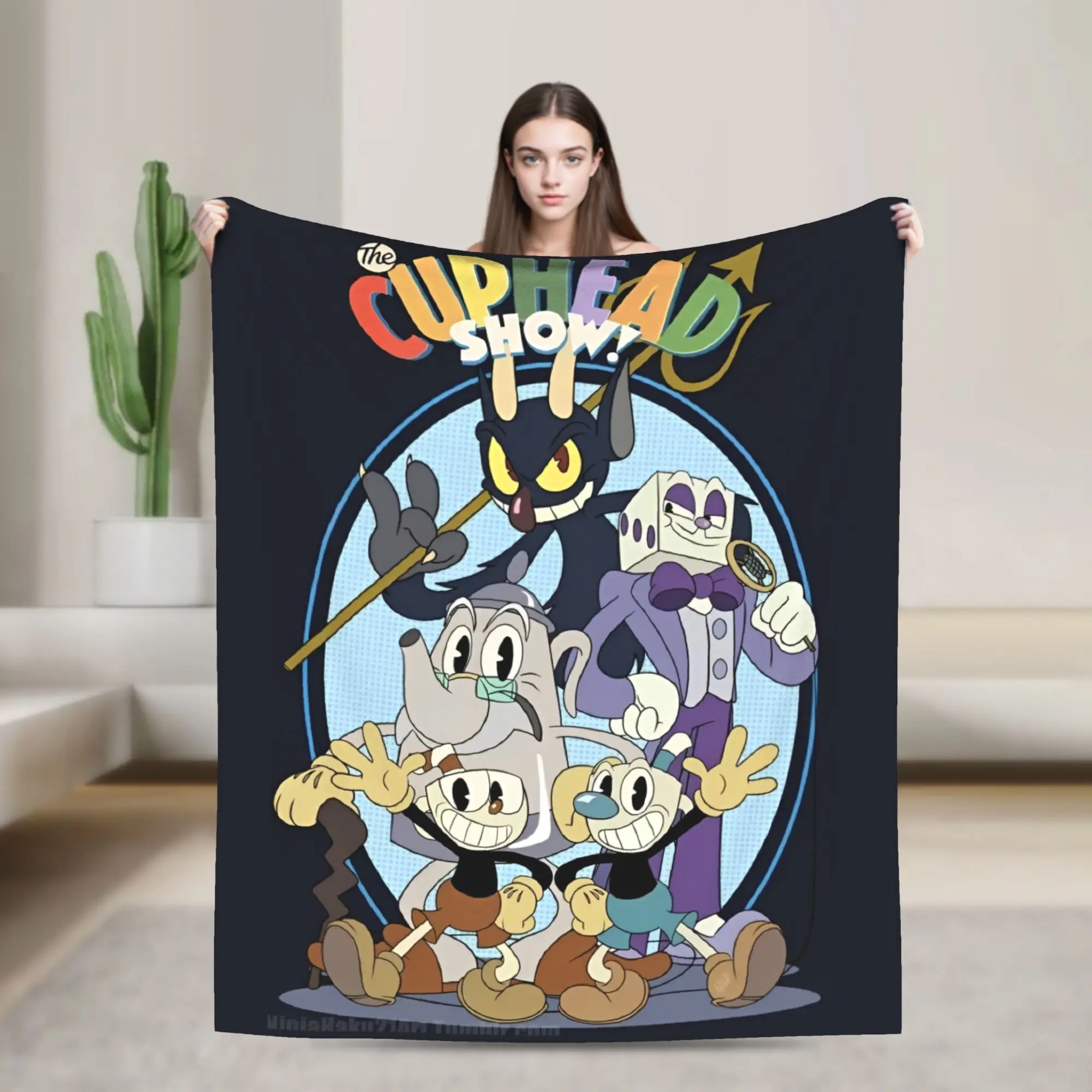 

Cuphead cartoon Blankets Soft Pattern Plush Bedding Throws For Couch Chair Travel Flannel Bedspread Bed Cover