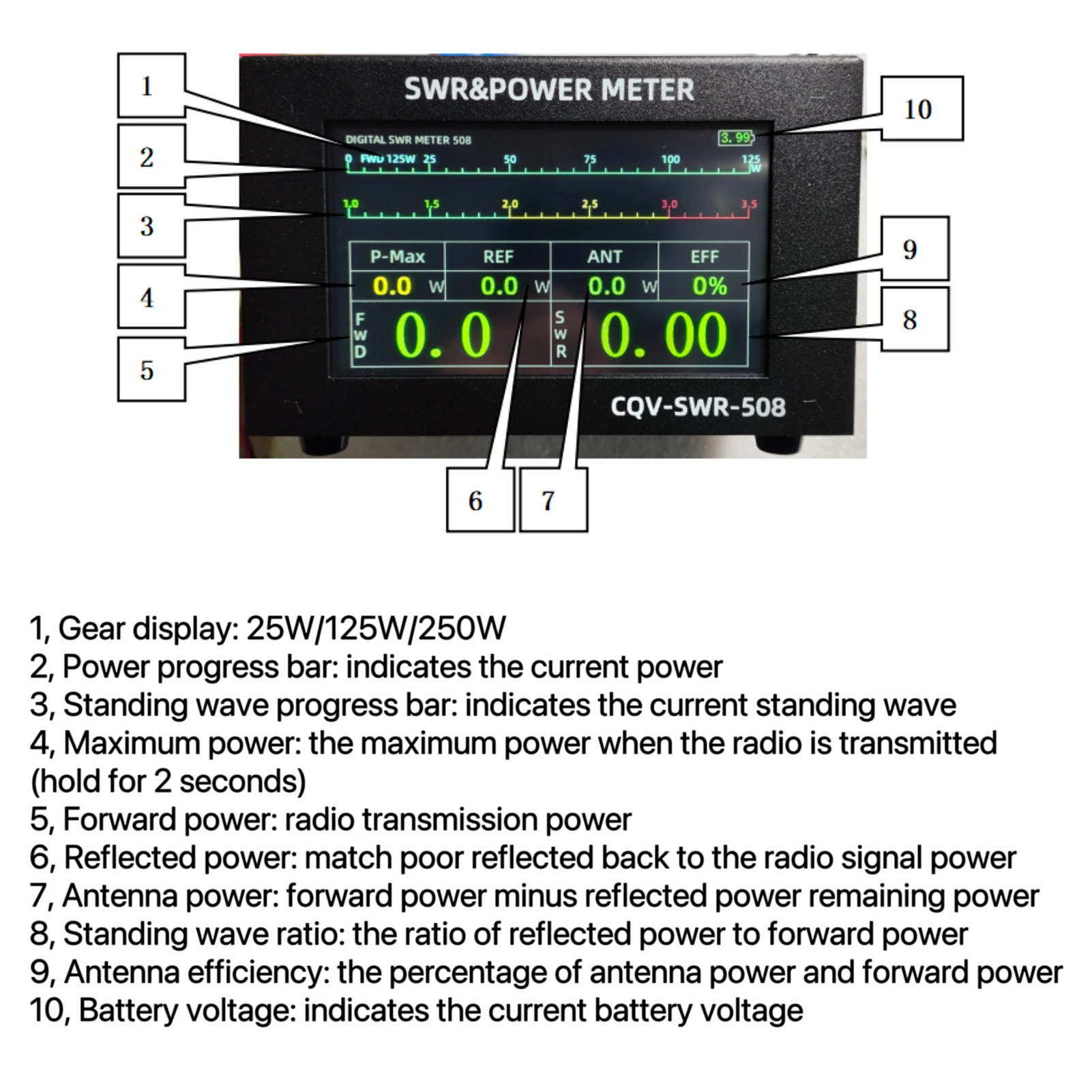 200W High Power Digital SWR Meter 1.8-54Mhz Frequency Auto Shut-off and Fine-Tuning Function FM/ CW/ AM/ FT8 Standing Wave Meter