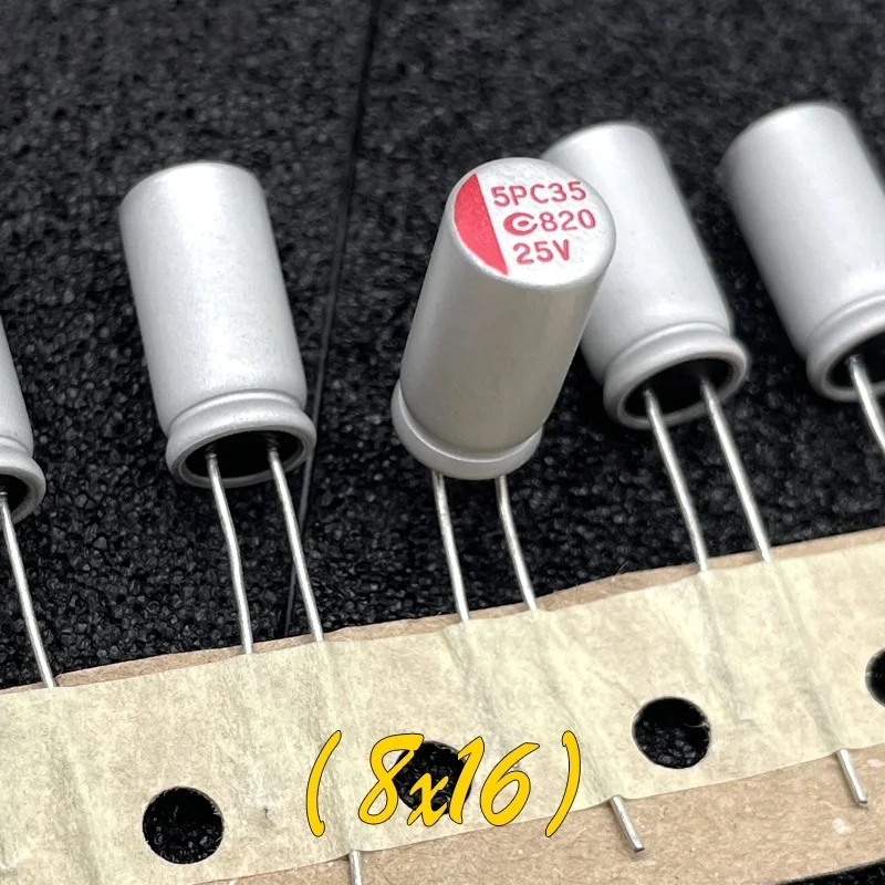 10 peças 820uf 25v 25v 820uf capacitor sólido plug-in de alta frequência e baixa resistência 8x16