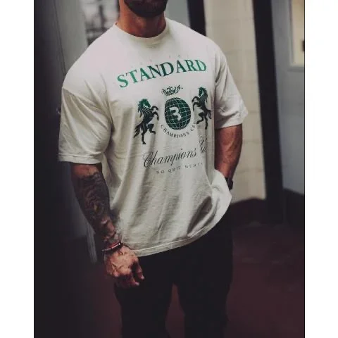 2025 nuevo Chris sports puro algodón suelto manga corta entrenamiento físico para hombres y mujeres manga de cinco cuartos de algodón americano