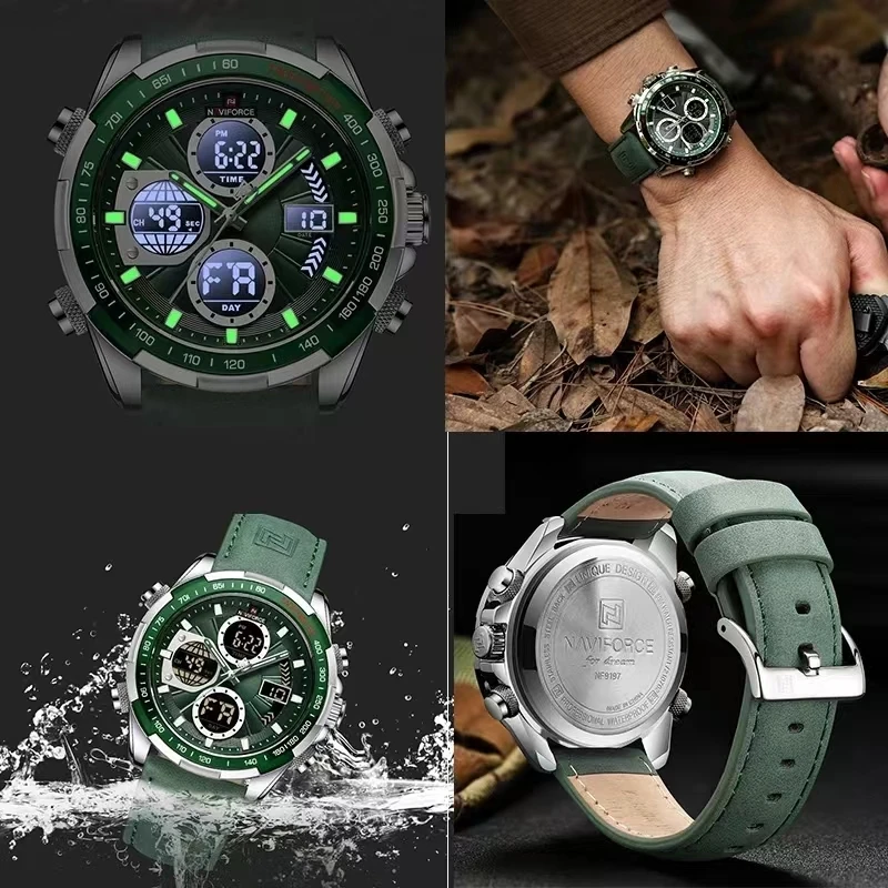 Quartz Watch For Men New Dual Display Luxury Original Sport Watch Chronometer 30M Waterproof Steel Band Men Watch Reloj Hombre