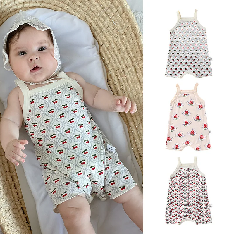 

Baby Climbing Suit Rompers Summer Cute Cotton Suspender Jumpsuit for Baby Girls Thin Short Climbing Vest