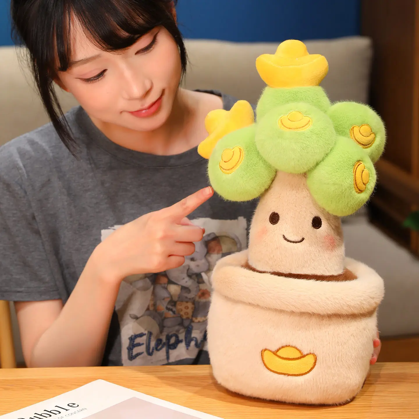 35-40cm New Money Tree Potted Plant Plush Toy Beautiful Potted Plant Decor Stuffed Dolls Money Tree Potted Plant Plush Ornament