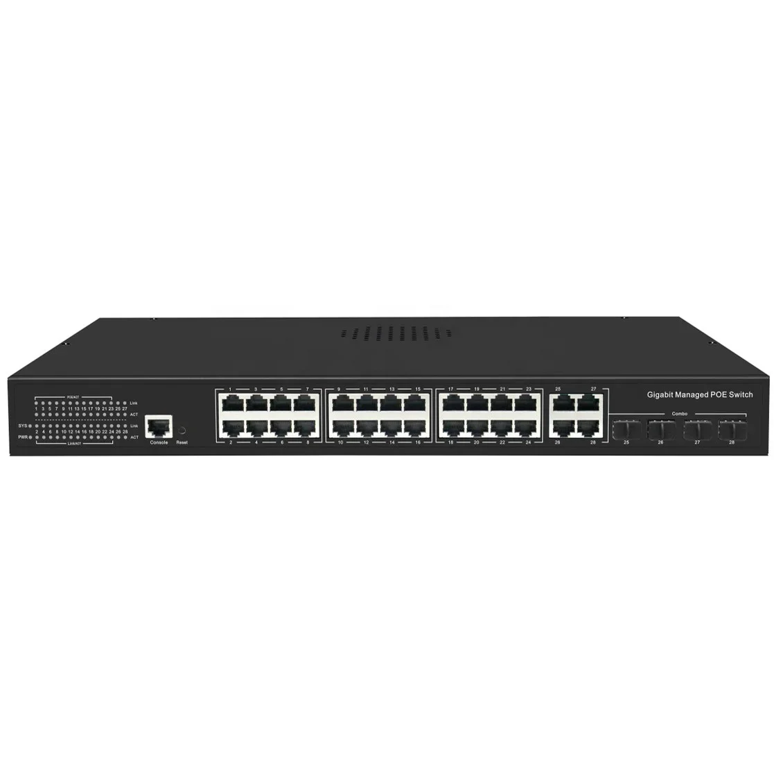 Rackmount L2 Managed Full Gigabit 24 port Power Over Ethernet plus 4 Combo Uplink with AI  1 Console Smart POE Switch 400W