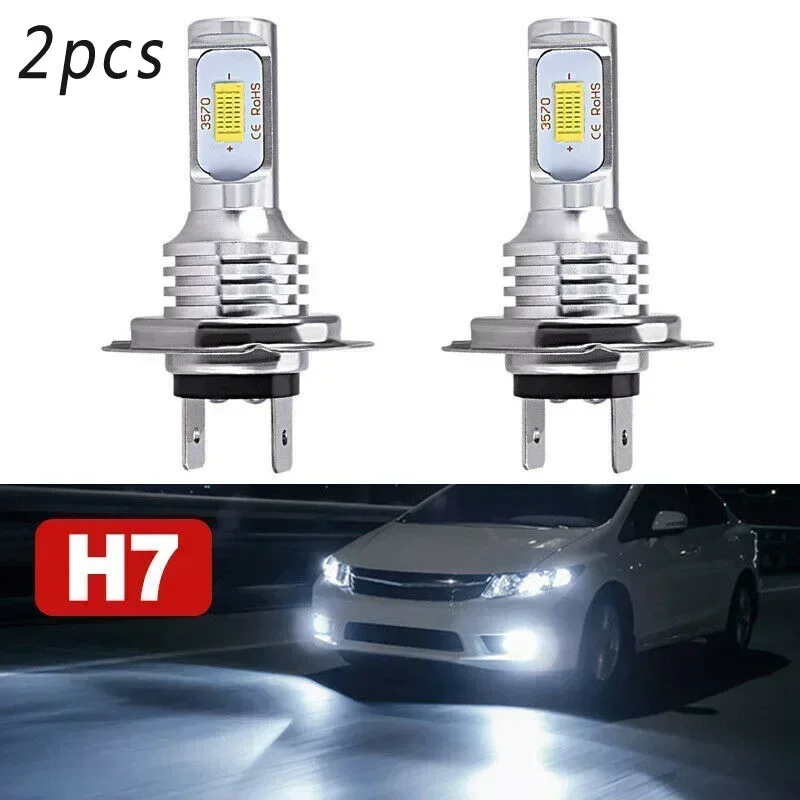 2PCS H7 LED Car Headlight Bulbs DC 12-24V Transparent White 6000K 55W 8000LM Car High Low Beam Light Fog Light Waterproof