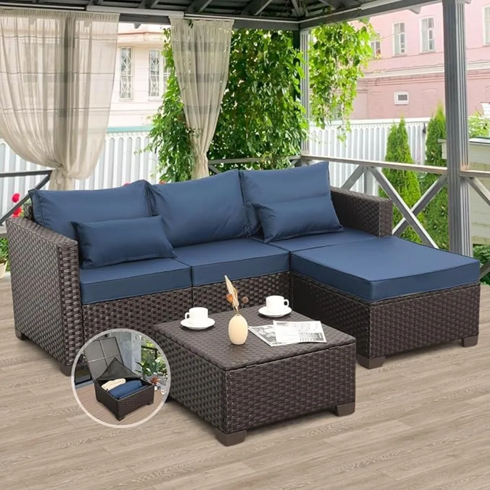

Courtyard Furniture Set -3-Piece Outdoor Segmented Sofa Set with Willow Sofa, Coffee Table, and Storage Space - All Weather