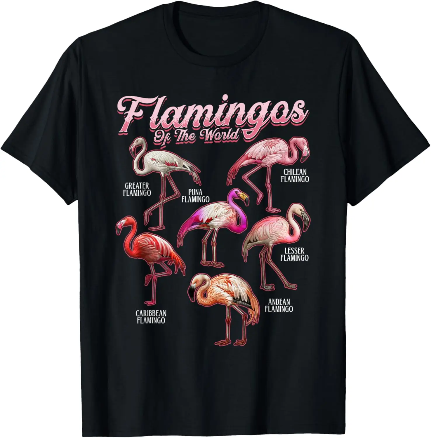 Flamingoes Of The World Graphic Tee Men Women Unisex Cotton Short Sleeve T-Shirt Casual