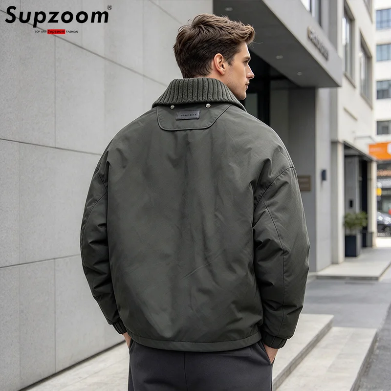 Supzoom New Arrival Turn-Down Collar Autumn And Winter Geometric icons Zipper Pattern Top Fashion Loose Casual coat Jacket Men