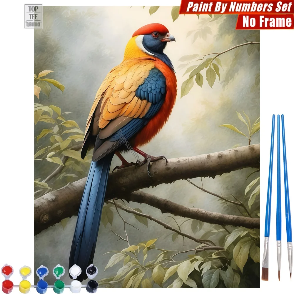 

Vibrant Bird Branch DIY Digital Oil Painting Set - Bird Feathers Green Canvas Wall Art Valentine's Day Gift For Girlfriend