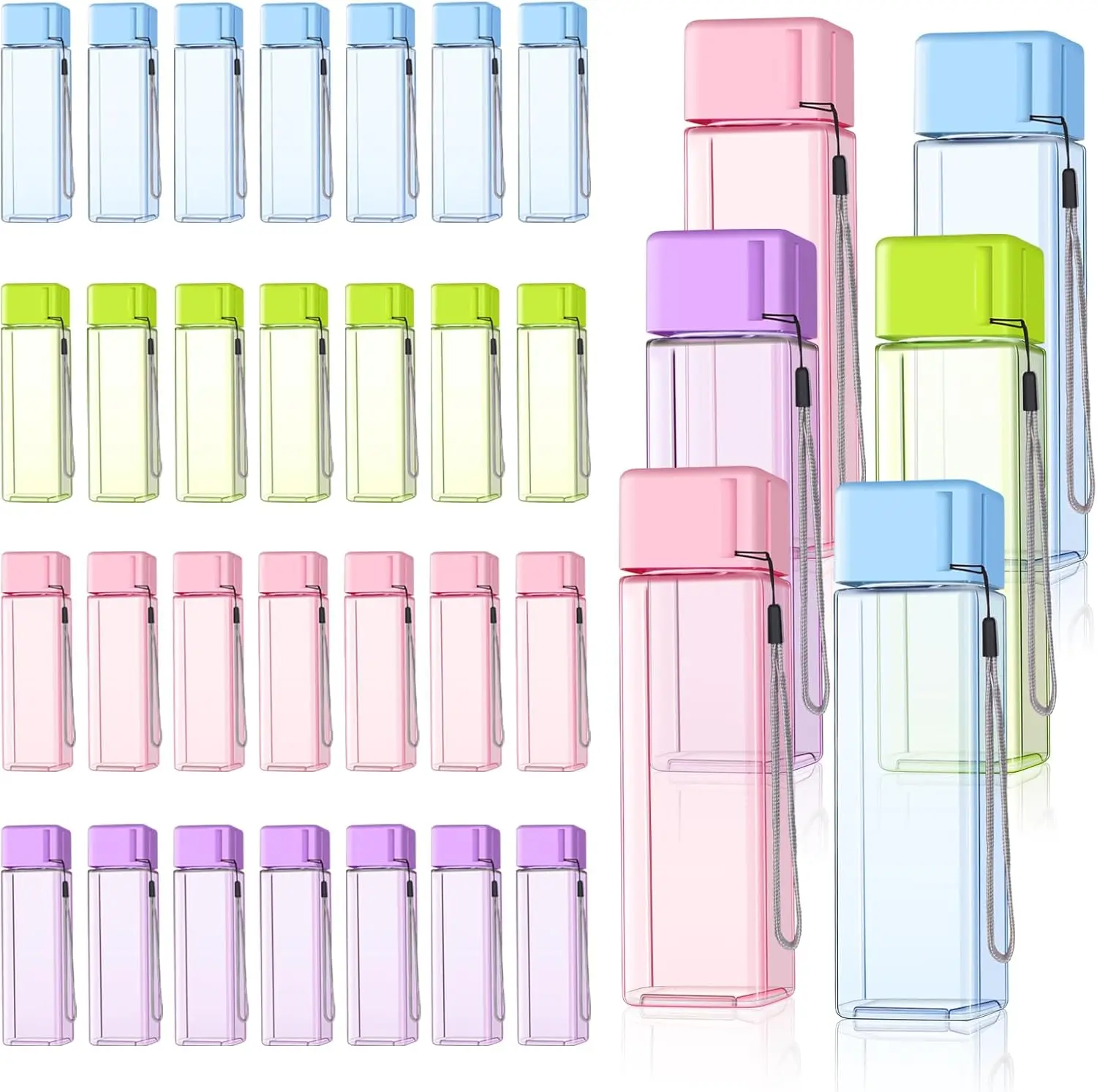 

30-Pack 17 oz Reusable Water Bottles, Leak-Proof Square Plastic Bottles for Gym, Sports, Travel, Outdoor, Office