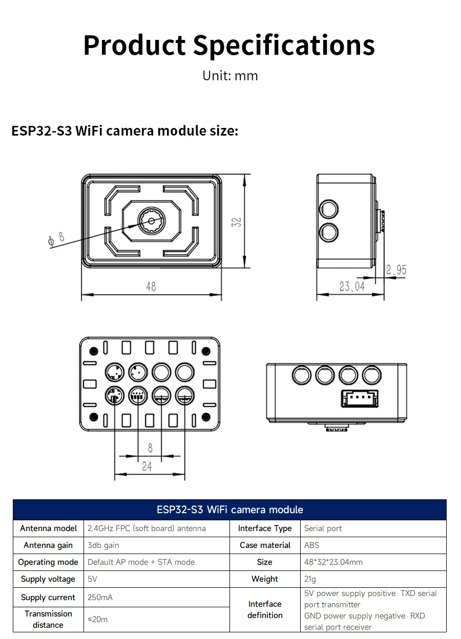 ESP32-WLAN-Kameramodul mit ESP32-S3-Chip und 2 MP-Kamera mit serieller Kommunikation, unterstützt ROS1 ROS2 für Micro:bit Roboterauto – Detail 1