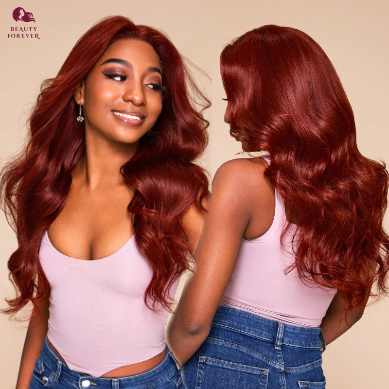 Beautyforever Pre Everything 3D Body Wave Reddish Brown Lace Front Wig 13x4 Wear and Go Glueless Remy Human Hair Wig 180%