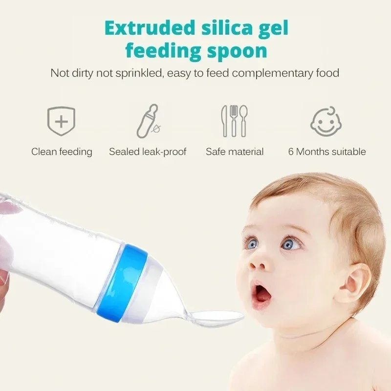 Silicone Baby Bottle Feeding Spoon Food Supplement Rice Cereal Bottle Squeeze Spoon Safe and Practical Milk Feeding Bottle Cups