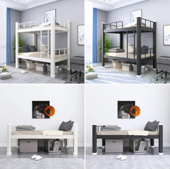 Student School Dormitory Double-Decker Bunk Beds Steel Iron Frame Low Profile Minimalist Design Commercial Grade Bedroom