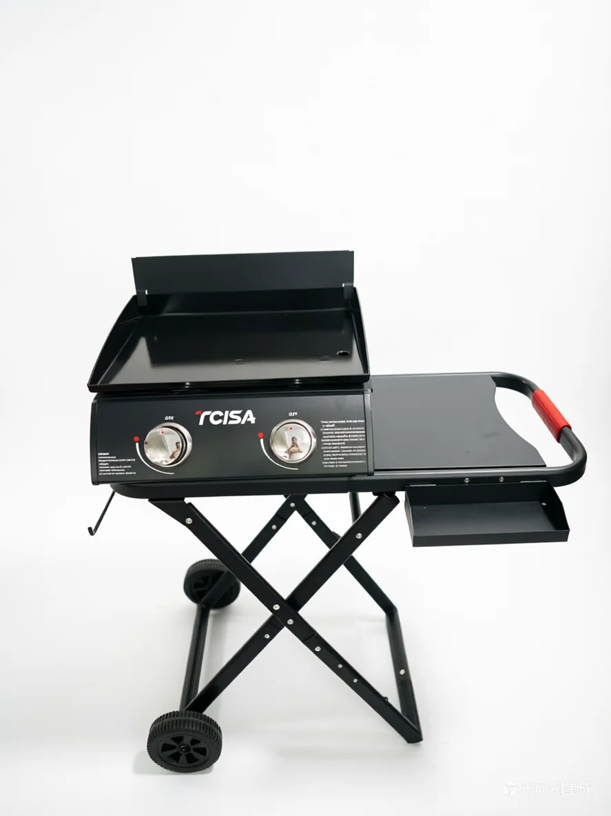 Portable 2 Burner  Gas Tabletop BBQ Grill Griddle Steel Metal with Powder Coating Folding Legs for Outdoor Camping Patio Use