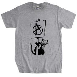 New t shirt black tops for men Banksy street art DMC Anarchy rat holding sign top t shirt cotton tshirt for boys euro size