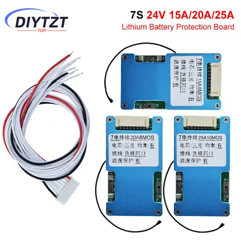 DIYTZT BMS 7S 24V 15A 20A 25A Balance Li-ion Lmo Ternary Lithium 18650 Battery Charge Protection Board NTC Temperature Protect