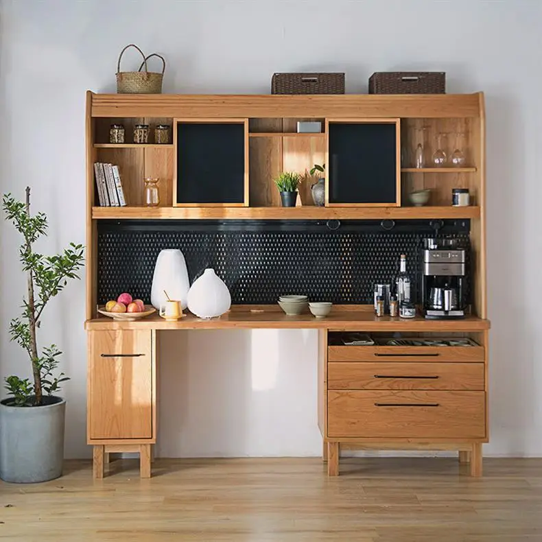 Nordischer Esszimmer-Seitenschrank aus massivem Holz, integriert an der Wand, Hochschrank, Weinschrank, Wohnzimmer, Spind, Aufbewahrung
