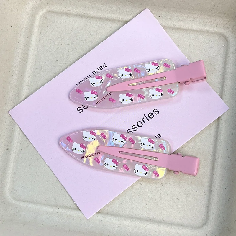 New Sanrio Kawaii Seamless Hairpin Hello Kitty 2pcs Children Sweet Girl Heart Bangs Broken Hair Side Clip Hair Accessories Women