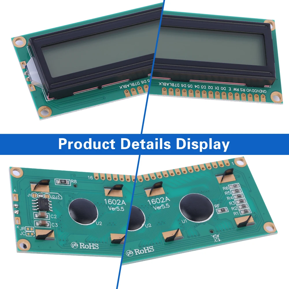 وحدة شاشة LCD بحروف سوداء ، وحدة تحكم LCD1602A ، LCD1602A ، V ، 2x16 ، 50x36x11 ، ST7066U