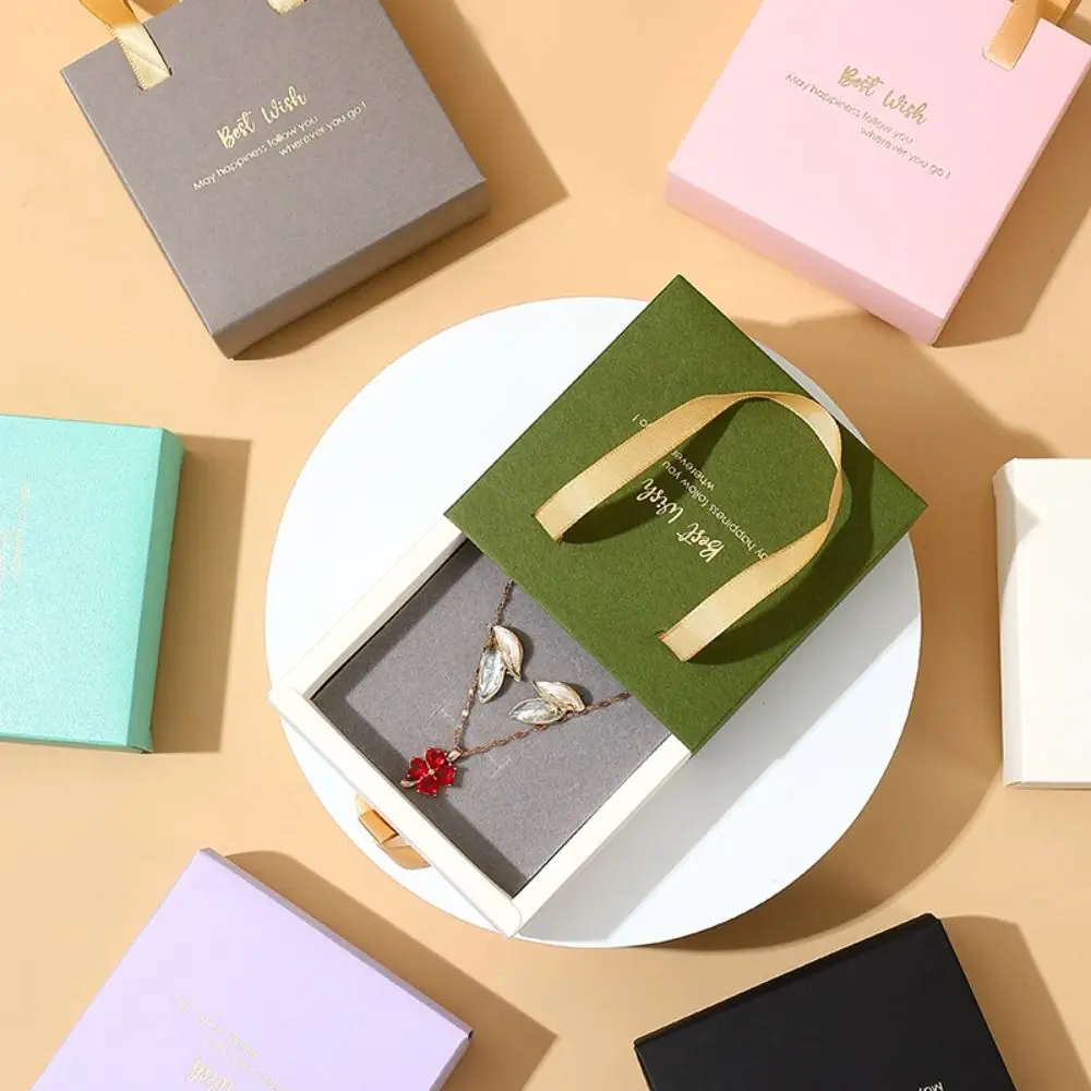 Бумажный ящик для ювелирных изделий, скользящая коробка для ожерелья, картонная коробка для ювелирных изделий, ящик для хранения ювелирных изделий с ручкой, женская модель, для путешествий на свадьбу