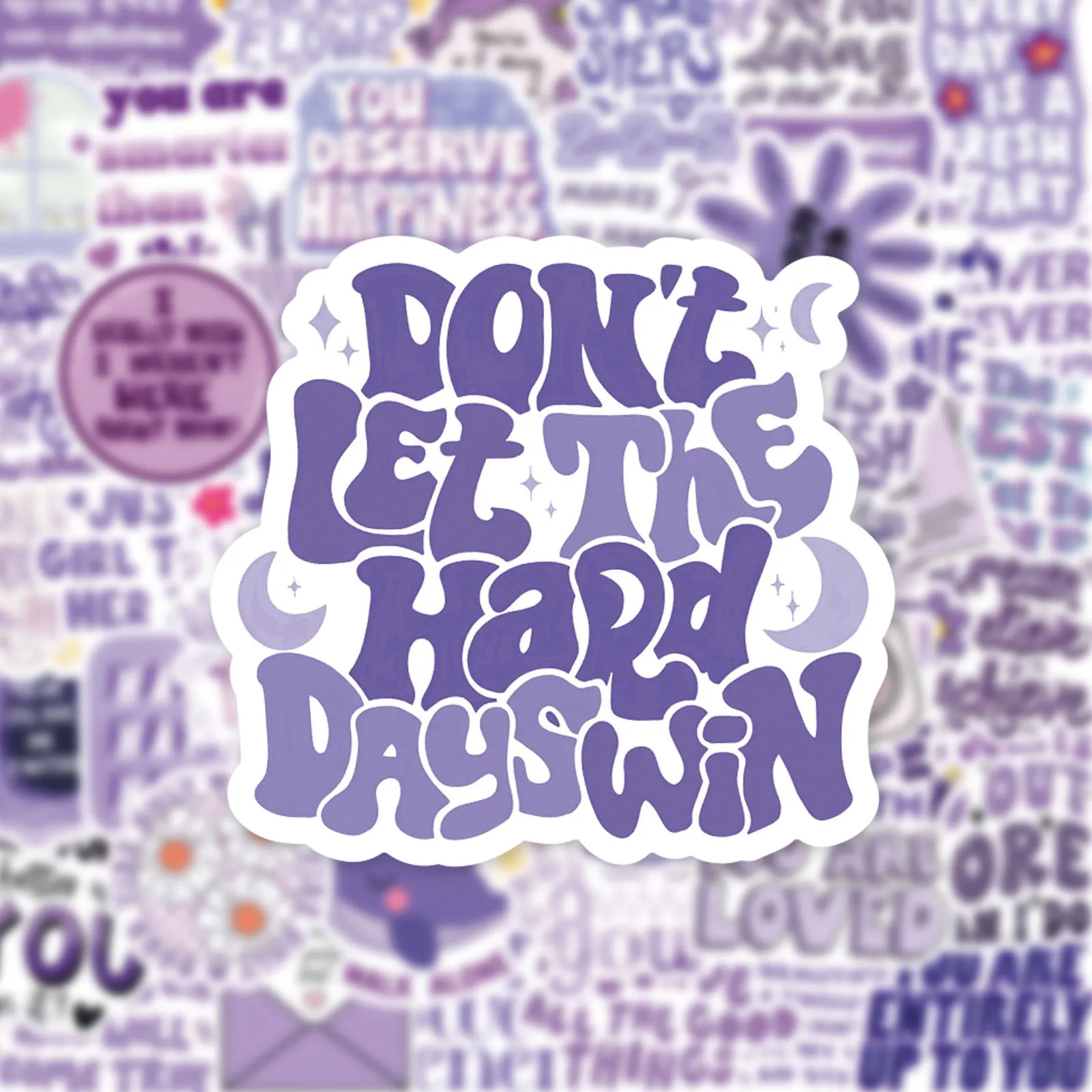 Autocollants imperméables avec texte inspirant violet, 50 pièces, Slogan anglais, Graffiti, décoration pour carnet de notes, valise, tasse d'eau, jouets de guitare