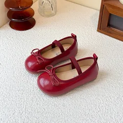 2026 Spring Autumn New Kids Shoes Childrens Bowknot Princess Shoes Girls Red Silver Comfortable Soft Sole Single Shoes 2-10T