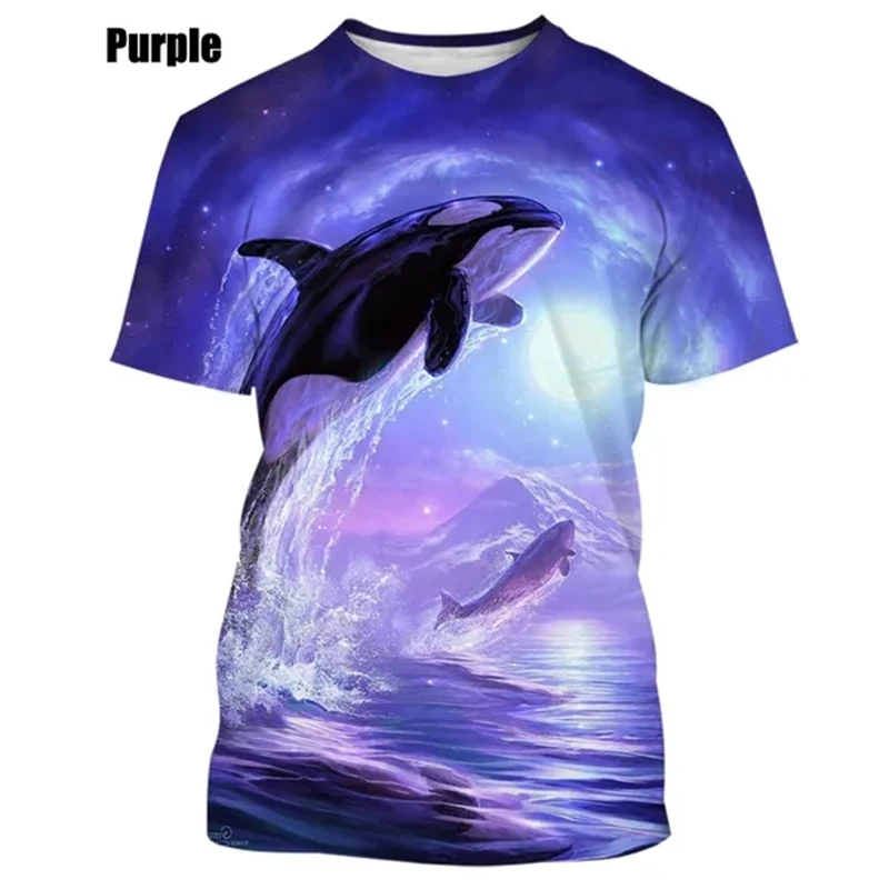 

New Fashion Summer MenWomen's New 3D Whale Printed T-shirt Marine Animal Killer Whale Cool Round Neck Short Sleeve T-shirt Tops