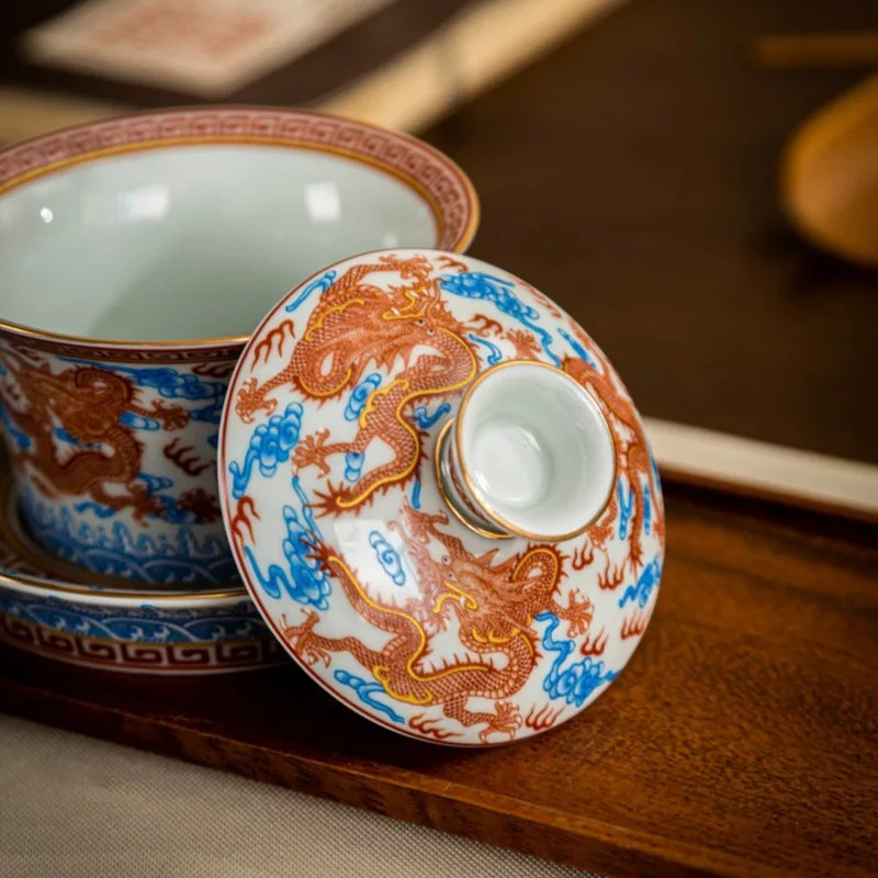 Jingdezhen Blue and White Porcelain Sancai Gaiwan Tea Cup Set Brewing Bowl Household Office Ceramic Kung Fu Single