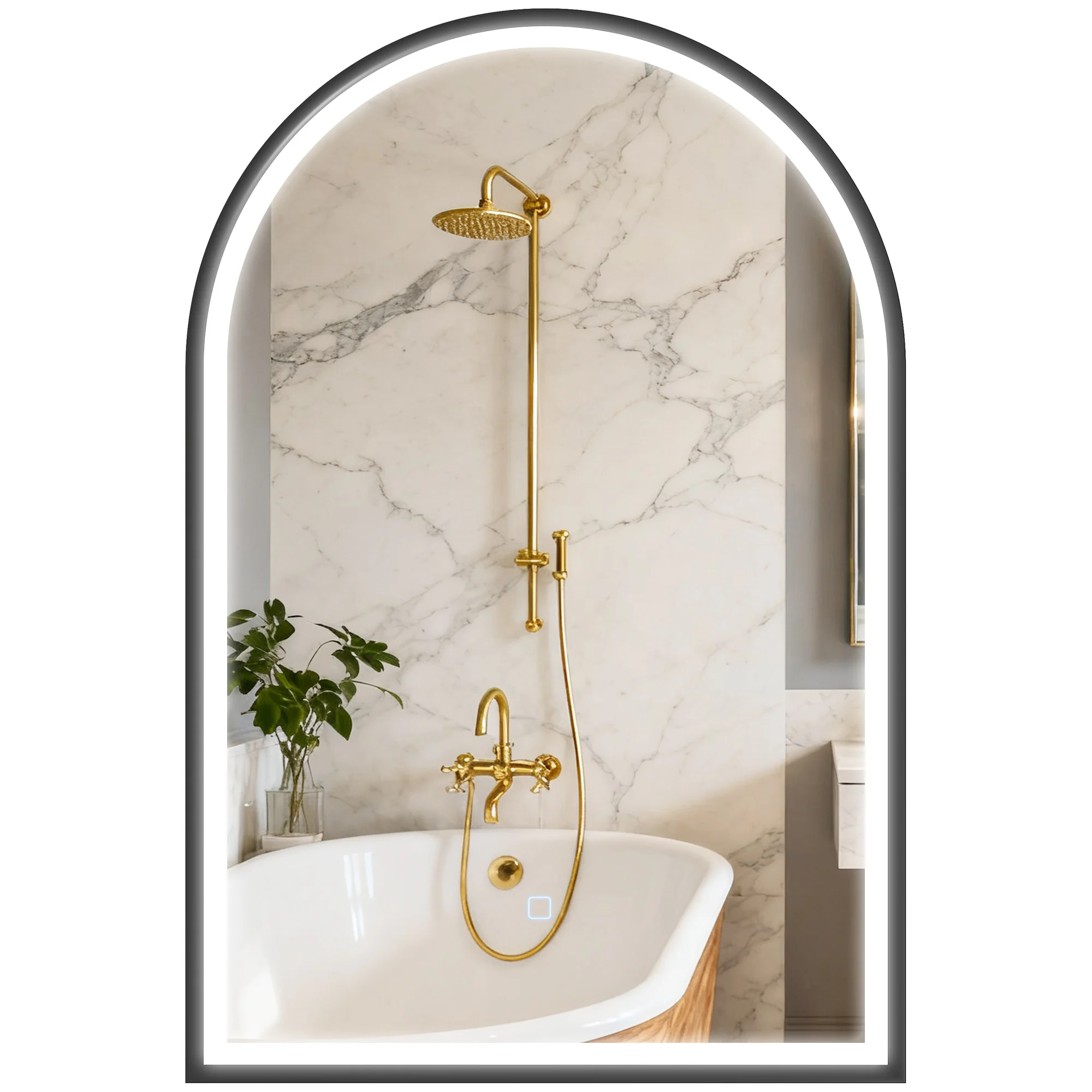 Homcom Specchio da bagno con luce 60X90 cm Specchio da parete ad arco 3 colori chiari Luminosità regolabile Funzione antiappannamento Nero