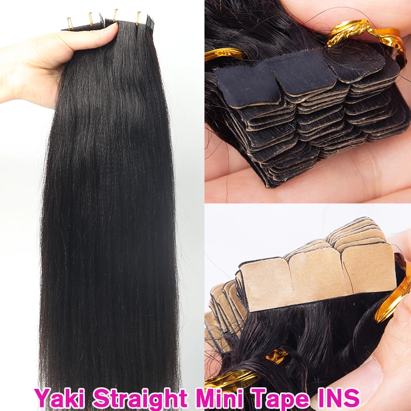 

Yaki Straight Mini Tape Ins Human Hair Extensions Natural Black Light Yaki Raw Human Hair Bundles With Mini Tapes Ever Beauty