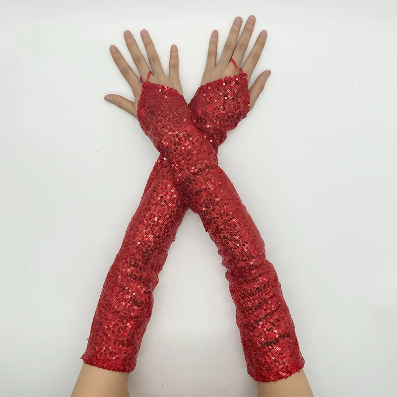 Gants Vintage à paillettes sans doigts pour femmes, mitaines Sexy à crochet de 50cm de Long pour fête Cosplay, accessoires de spectacle sur scène en boîte de nuit