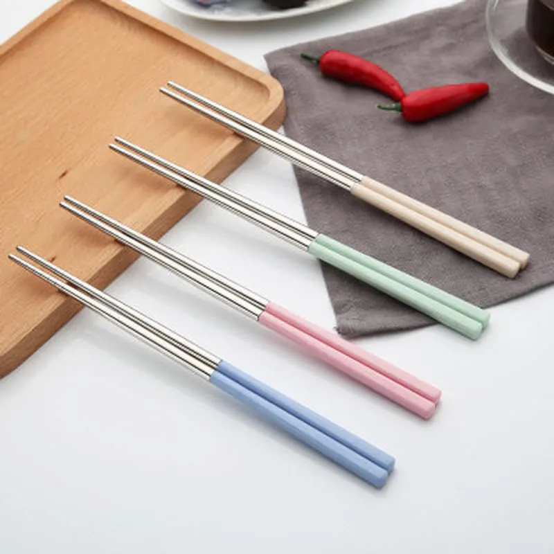 304 Stainless Steel Chinese Chopsticks Wheat Straw Portable Travel Chopsticks Reusable Food Sticks for Sushi Food