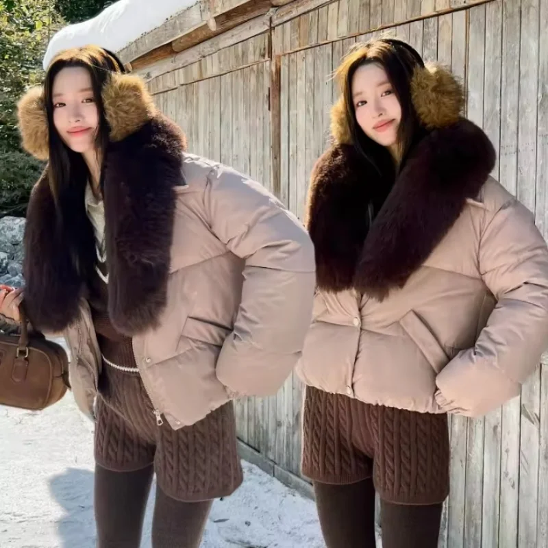 Big Faux Fur Collar Women Short Parkas Winter Down  Padded Jackets Loose Zipper  Daily Wear Korean Casual Warm Snow Outwear