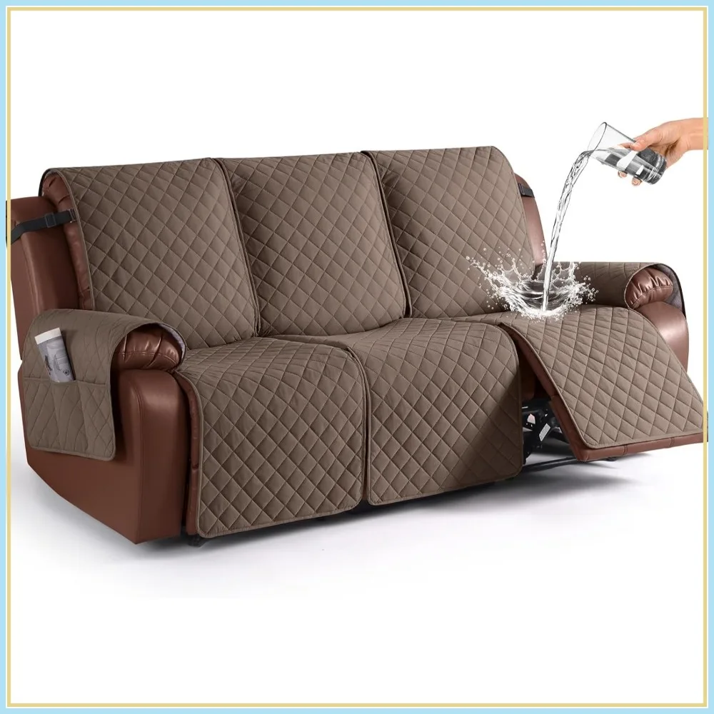 

Waterproof Recliner Couch Covers, Non-Slip Sofa Cover for 3 Seater, Furniture Protector with Elastic Straps, Brown