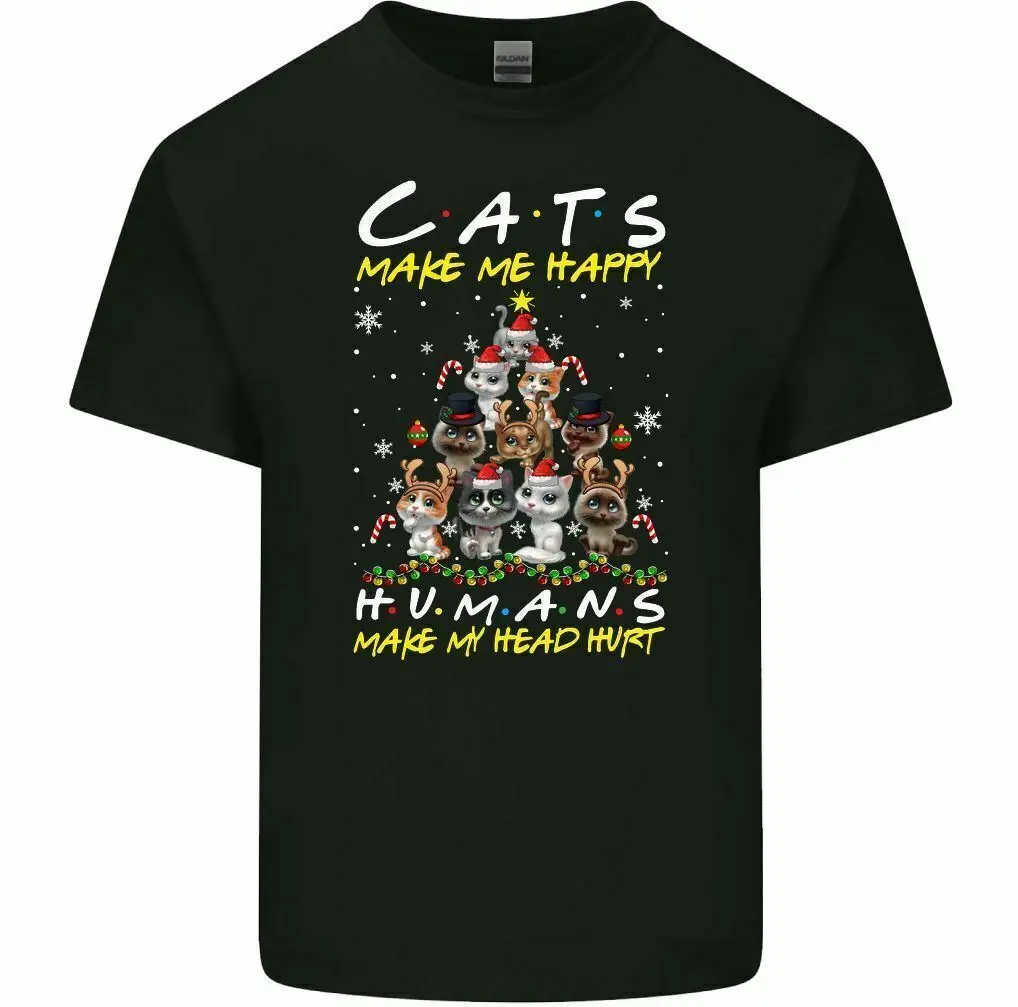 

Cats Make Me Happy Christmas T-Shirt Mens Funny Tee Top Kids Kittens Unisex Xmas