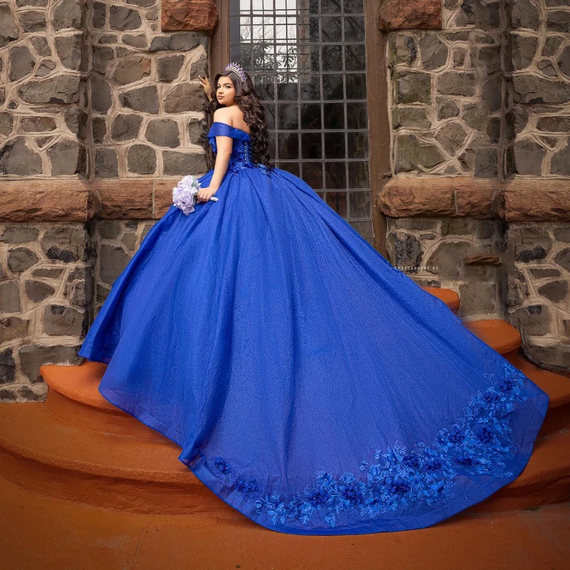 

Royal Blue Quinceanera Dress For Sweet Girl Sequined Beaded Handmade Flowers Graduatin Party Prom Dress vestidos de 15 años