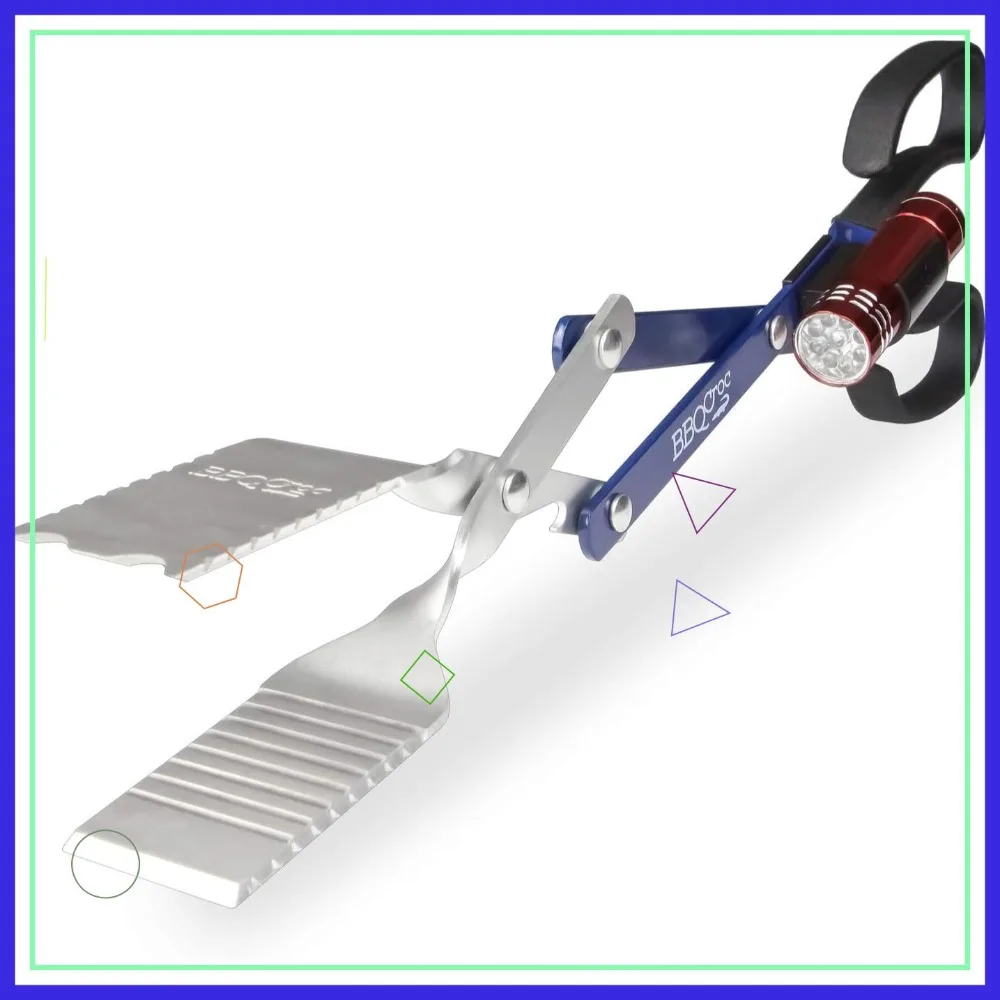 

3-in-1 Barbecue Tool with Flashlight: Extra Light Long Tongs, Spatula, and Grill Scraper in Blue (18 inch)