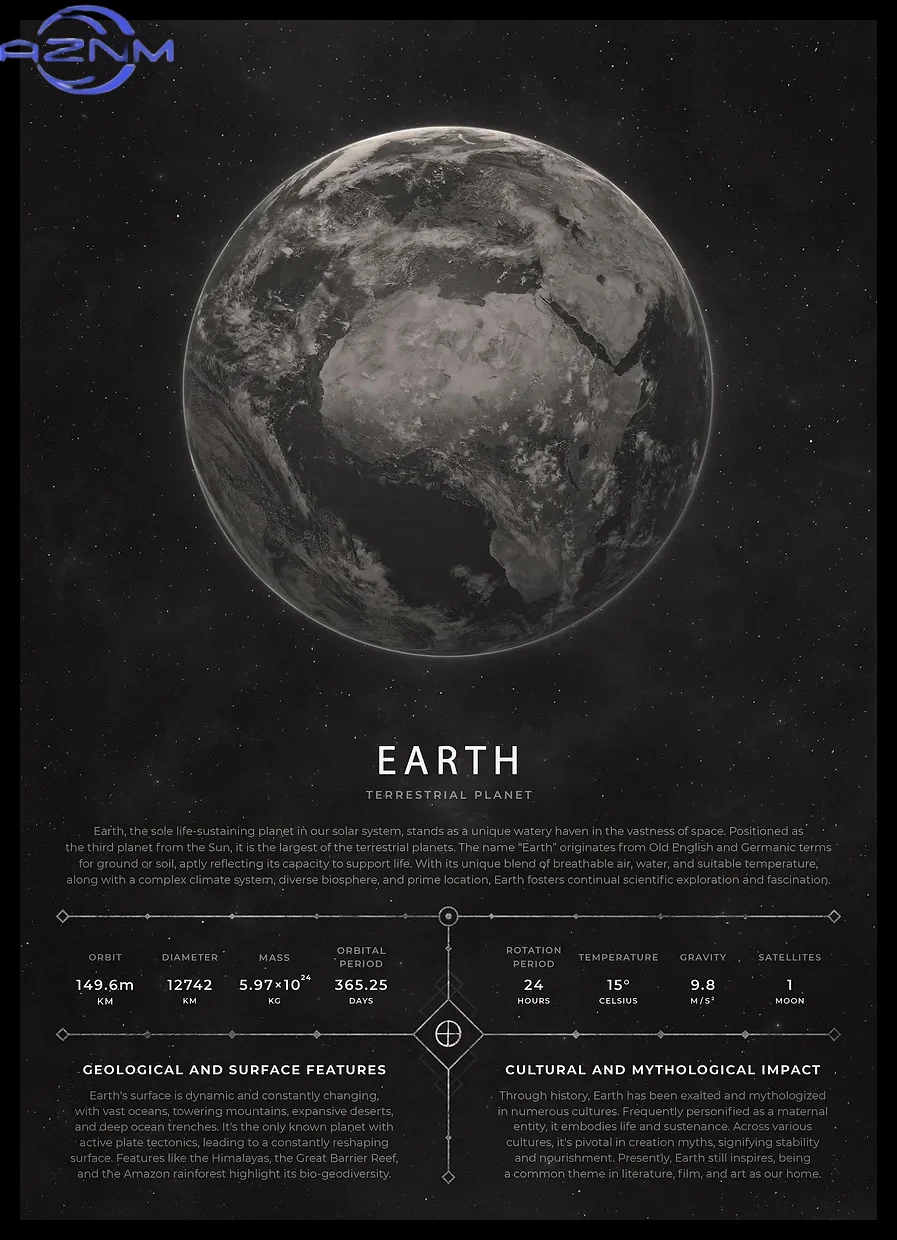 AZNM Vintage Aesthetic Space Poster Retro Planetary Info Print Earth Mars Map Canvas Wall Art Aesthetic Home Decor Pictures Unfr