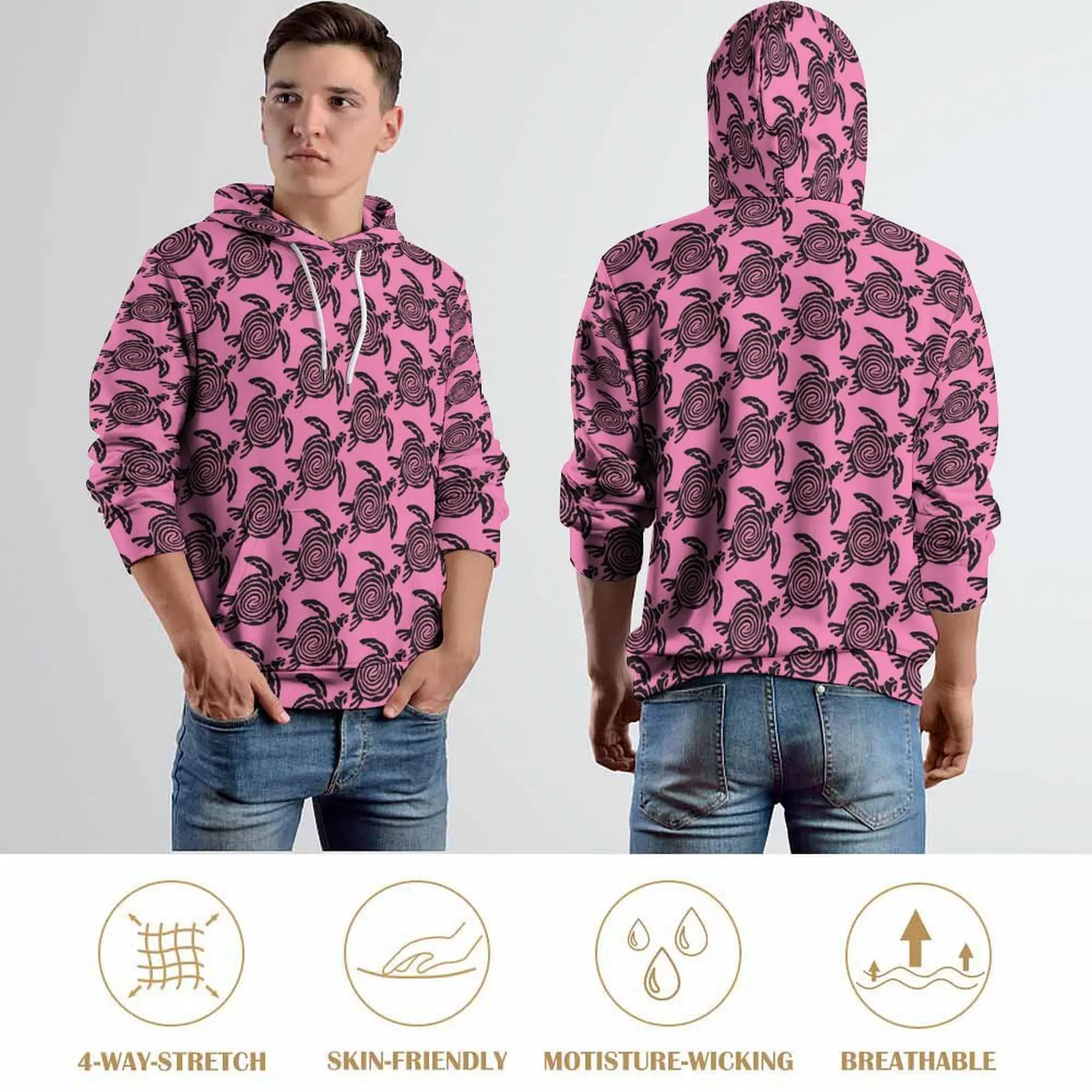 Sudaderas con capucha informales con estampado de tortugas para hombre, sudaderas personalizadas divertidas de estilo Tribal, sudadera holgada de manga larga de gran tamaño para otoño