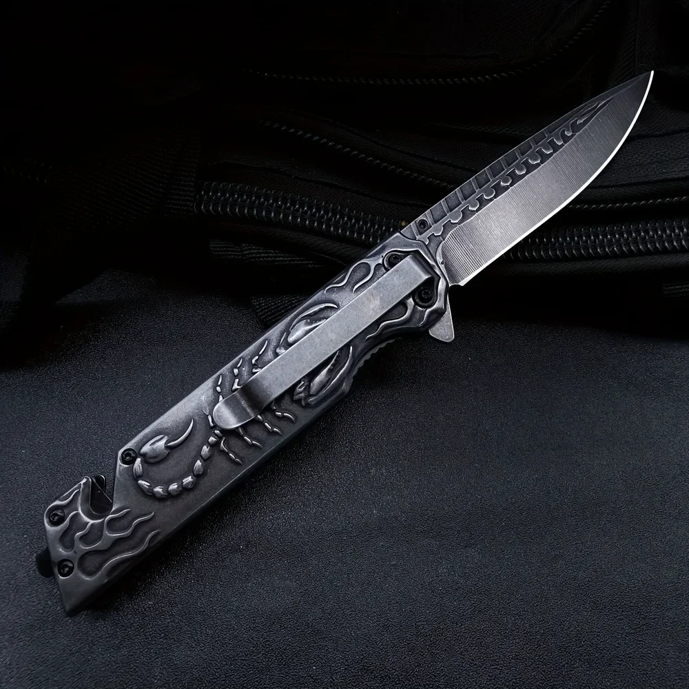 Outdoors Camping Folding Knife EDC High Hardness Military Tactical Pocket Knives for Fishing Scorpion Relief Handle Men\'gift