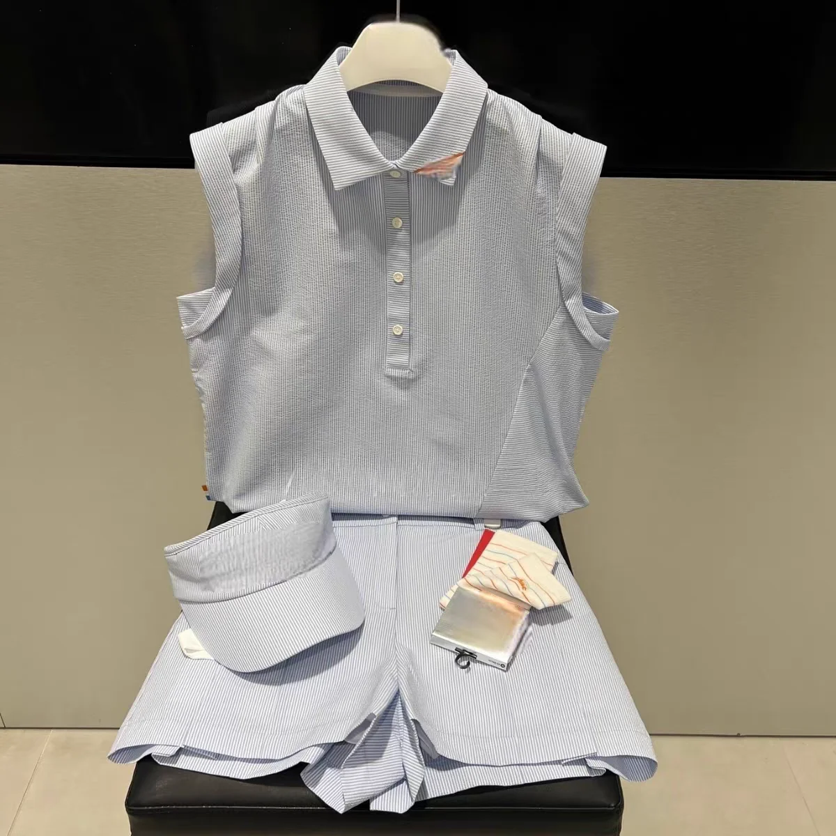 Women's Golf Sportswear Set Casual Sleeveless  Neck Baseball Uniform Shorts High Quality Material Fashionable Korean Style