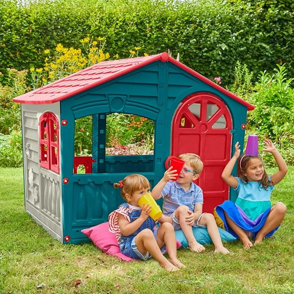 House of Fun Playhouse for Kids – Indoor Outdoor Working Door and Windows Red White Blue Color Twilight Color Toddlers Age 2