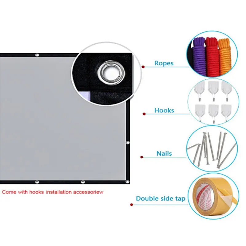 アンチライト反射カーテン,92100 120インチ16:9 3D HD屋外屋内プロジェクタースクリーン,130
