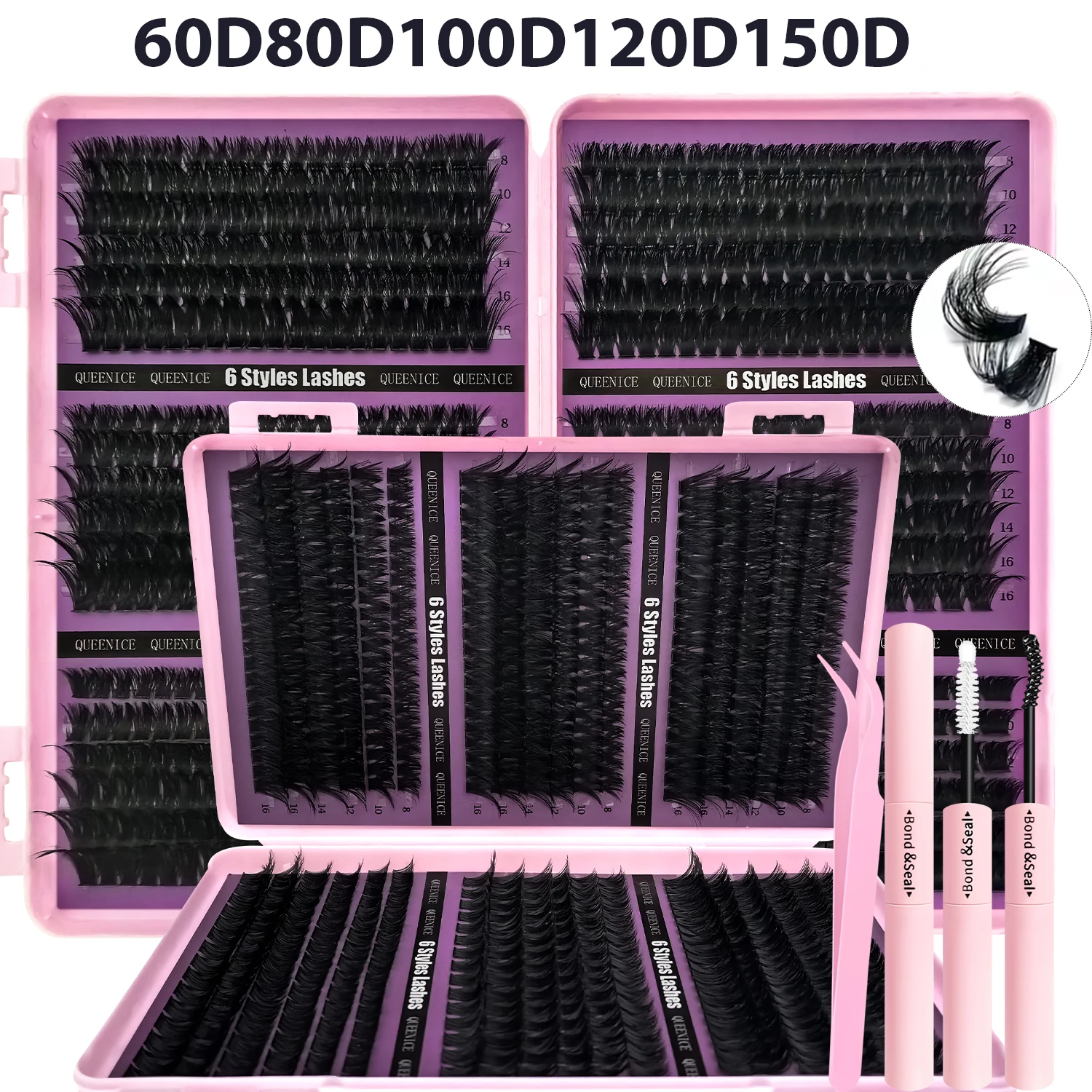 80D100D120D150D Extra Dickes Dramatisches DIY Falsche Wimpern Verlängerungsset, Einzeln, Gemischte Längen DIY Wimpernverlängerungen – Detail 7