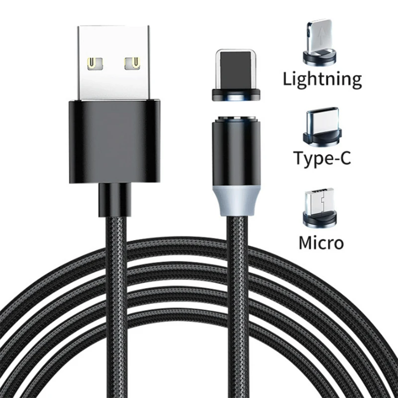 3 in 1 Magnetic Micro USB Cable For One Plus Samsung Android Charging Magnet Charger USB Type C Cable Mobile Phone Cord Wire