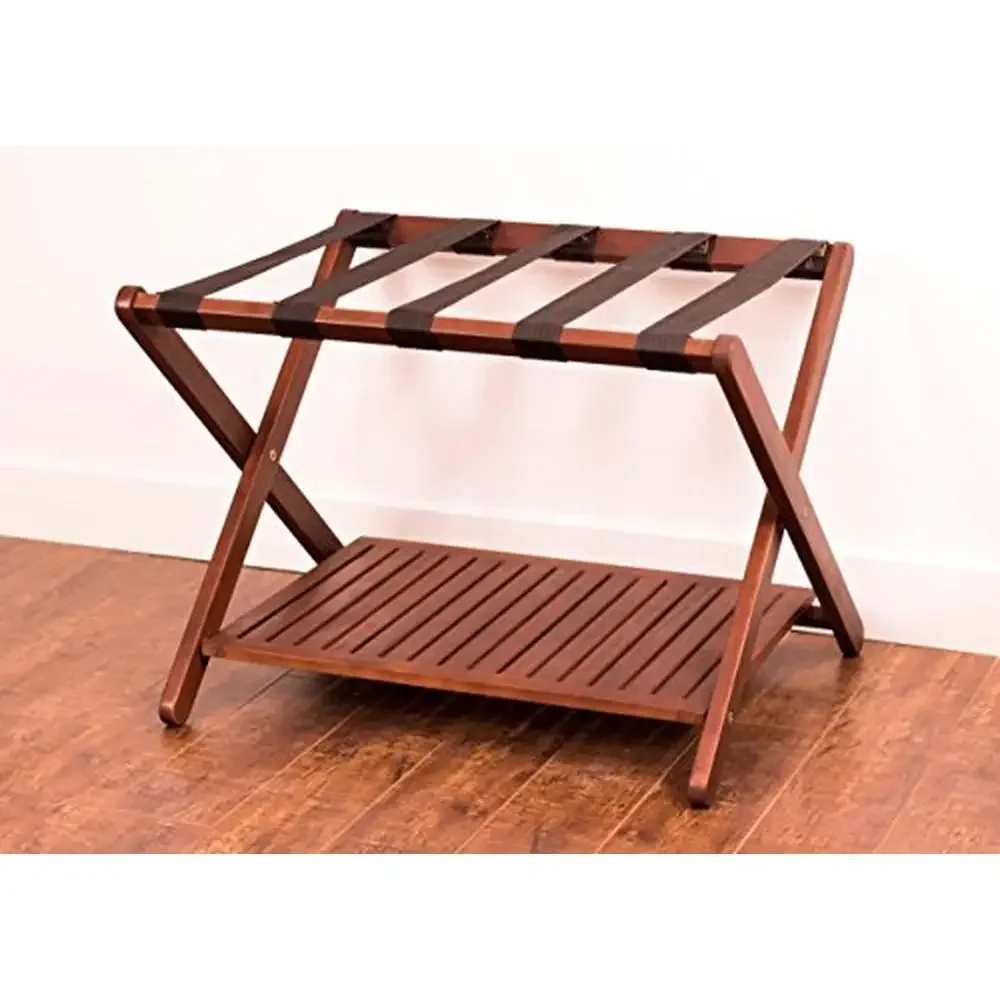 Collapsible Luggage Rack with Shoe Shelf Eucalyptus Hardwood Storage Stand